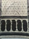 Authentic Handloom Pure Cotton White Tant Saree - Black & Red Buti - Image 4