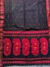 Authentic Handloom Pure Cotton Black Tant Saree - Red & Golden Buti - Image 4