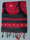 Authentic Handloom Pure Cotton Black Tant Saree - Red & Golden Buti - Image 6