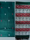 Handloom Pure Cotton Green Baluchari Saree - White & Red Buti - Image 8