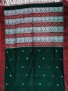 Handloom Pure Cotton Green Baluchari Saree - White & Red Buti - Image 5
