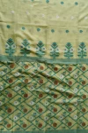 Handloom Pure Cotton Lemon Yellow Jamdani Saree - Turquoise, white & light coffee buti - Image 4