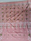 Handloom Pure Cotton Light Mauve Jamdani Saree - White, Golden & Green Buti - Image 4
