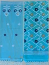 Handloom Pure Cotton Light Sky Blue Jamdani Saree - Golden, Blue & White Buti - Image 7