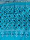 Handloom Pure Cotton Light Sky Blue Jamdani Saree - Golden, Blue & White Buti - Image 4