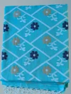 Handloom Pure Cotton Light Sky Blue Jamdani Saree - Golden, Blue & White Buti - Image 6