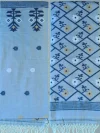 Handloom Pure Cotton Slate Gray Jamdani Saree - Golden, White & Blue Buti - Image 7