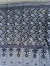 Handloom Pure Cotton Slate Gray Jamdani Saree - Golden, White & Blue Buti - Image 4