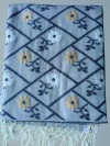 Handloom Pure Cotton Slate Gray Jamdani Saree - Golden, White & Blue Buti - Image 6