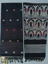 Handloom Pure Mercerised Cotton Black Tant Saree - White, Light Golden & Magenta Buti - Image 9
