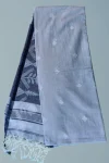 Khadi Cotton Ash Gray Saree - White Buti - Image 5