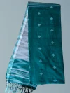 Khadi Cotton Buti Dark Turquoise Saree - White Buti - Image 5