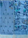 Pure Cotton Slate Gray Modern Jamdani Saree - Golden, Turquoise & White Buti - Image 6