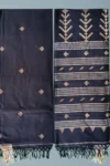 Handloom Glossy Pure Cotton Black Tant Saree - Golden Buti - Image 8