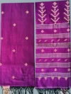 Handloom Glossy Pure Cotton Dark Magenta Tant Saree - Golden Buti - Image 7