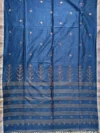 Handloom Glossy Pure Cotton Royal Blue Tant Saree - Golden Buti - Image 4