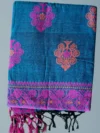 Handloom Lata Design Pure Cotton Cadet Blue Saree - Magenta & Orange Buti - Image 7