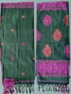 Handloom Lata Design Pure Cotton Forest Green Saree - Magenta & Orange Buti - Image 8