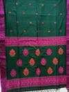 Handloom Lata Design Pure Cotton Forest Green Saree - Magenta & Orange Buti - Image 4