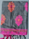 Handloom Lata Design Pure Cotton Slate Saree - Magenta & Orange Buti - Image 7