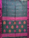 Handloom Lata Design Pure Cotton Slate Saree - Magenta & Orange Buti - Image 4