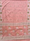 Handloom Pure Cotton Baby Pink Jamdani Saree - White, Golden & Green Buti - Image 4
