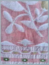 Handloom Pure Cotton Baby Pink Jamdani Saree - White, Golden & Green Buti - Image 5