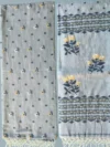 Handloom Pure Cotton Gray Jamdani Saree - Deep Blue, White & Golden Buti - Image 7