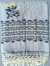 Handloom Pure Cotton Gray Jamdani Saree - Deep Blue, White & Golden Buti - Image 6