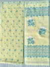 Handloom Pure Cotton Lemon Yellow Jamdani Saree - Turquoise, White & Coffee Buti - Image 7