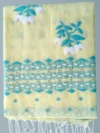 Handloom Pure Cotton Lemon Yellow Jamdani Saree - Turquoise, White & Coffee Buti - Image 6