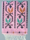 Handloom Pure Cotton Pink Dhakai Jamdani Saree - Turquoise, Black & Light Coffee Buti - Image 6
