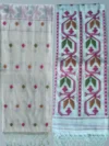 Handloom Pure Cotton White Dhakai Jamdani Saree - Magenta, Green & Light Coffee Buti - Image 8