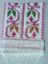 Handloom Pure Cotton White Dhakai Jamdani Saree - Magenta, Green & Light Coffee Buti - Image 7