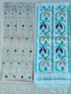Handloom Pure Cotton White Dhakai Jamdani Saree - Turquoise, Golden & Deep Blue Buti - Image 7