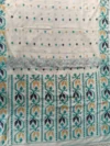 Handloom Pure Cotton White Dhakai Jamdani Saree - Turquoise, Golden & Deep Blue Buti - Image 4