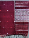 Handloom Shiny Cotton Burnt Maroon Saree - White & Red Buti - Image 7