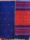 Handloom Shiny Cotton Deep Blue Saree - Orange & Magenta Buti - Image 7