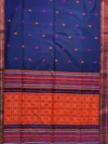 Handloom Shiny Cotton Deep Blue Saree - Orange & Magenta Buti - Image 4