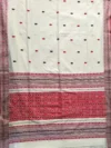 Handloom Shiny Cotton White Saree - Black & Red Buti - Image 4