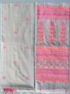 Handloom Soft Cotton Slate Gray Tant Saree - Magenta & Orange Buti - Image 7