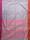Handloom Soft Cotton Slate Gray Tant Saree - Magenta & Orange Buti - Image 4