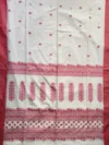 Handloom Soft Cotton White Tant Saree - Red Buti - Image 4