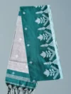 Khadi Cotton Dark Turquoise Saree - White Buti - Image 6