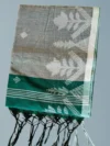 Khadi Cotton Dark Turquoise Saree - White Buti - Image 5