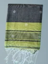 Khadi Cotton Pear Green Saree - White Buti - Image 5