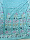 Pure Cotton Aqua Blue Modern Jamdani Saree - Golden, Magenta & Black Buti - Image 3