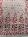 Pure Cotton Light Peach Modern Jamdani Saree - Red, White, Black & Light Coffee Buti - Image 3