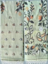 Pure Cotton Pista Modern Jamdani Saree - Golden, White & Coffee Buti - Image 6
