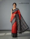 Pure Tussar Silk Ikkat Soft Jamdani Saree - Maroon & Black